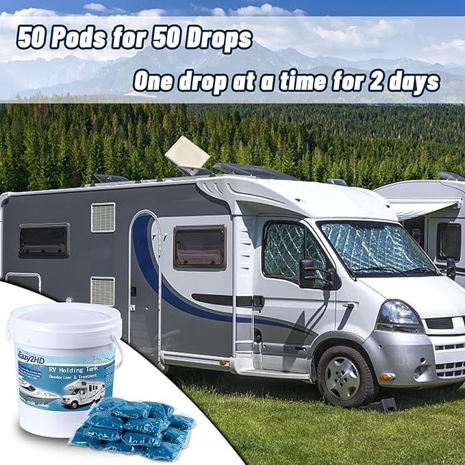 Eazy2hD RV Toilet Treatment Holding Tank Deodorizer for RV Black Tank Chemicals Breaking Down for Camper Portable Porta Potty (50 Count Blue)