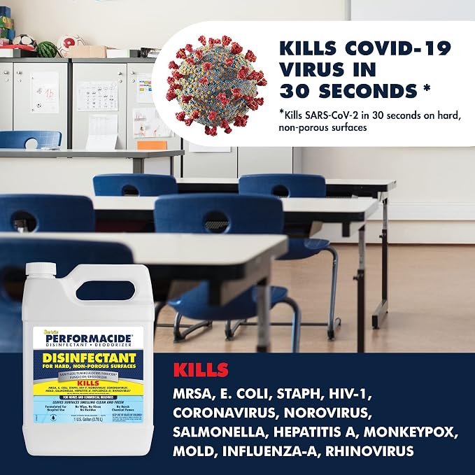 PERFORMACIDE Disinfectant - Kills COVID-19 Virus in 30 Seconds - No Rinse, No Wipe, No Residue - Just Add Water - Gallon Kit with 3 Refill Pouches & Sprayer (102000)