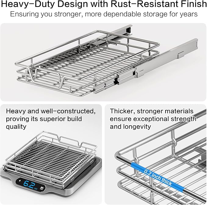 Kitchen Cabinet Pull Out Shelf and Drawer Organizer Slide Out Pantry Storaqe Basket in Multiple Sizes (17" W x 18" D,1 Tier)