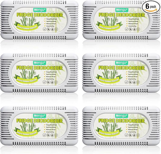 Fridge Deodorizer - 6 Pack Unscented Activated Charcoal Refrigerator Deodorizer - More Effective Than Baking Soda - Odor Eliminator and Moisture Absorber for Freezers, Coolers, and Lunch Boxes