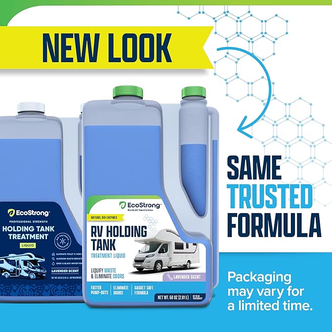 Eco Strong RV Toilet Treatment | RV Black Tank Treatment | RV Holding Tank Digestor, Odor Eliminator, and Cleaner | Perfect for Campers, RVs, Boats, 68 Treatments, Lavender