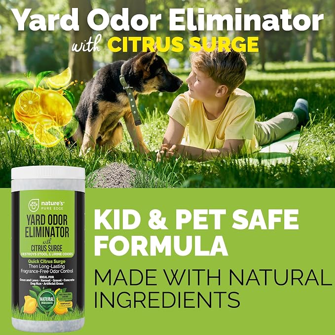 Yard Odor Eliminator with Citrus Surge – Outdoor Pet Odor Eliminator for Dog Urine & Poop Smell – Artificial Grass, Lawn, Kennel, Patio Deodorizer – Long Lasting Natural Granules – Pet Safe