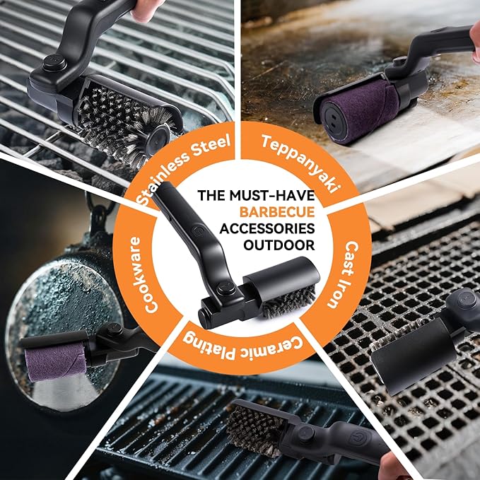Electric Grill Cordless Cleaning Brush, Upgraded AS SEEN ON TV! BBQ Barbecue Scrubber, High Torque 25W Motor & MAX 400RPM, Dual Heads & Splash Guard