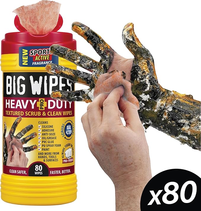 BIG WIPES Heavy Duty Industrial Hand Cleaning Wipes, Textured Scrubbing Degreaser Wipes for Mechanics and Tool Cleaner – 80 Count Canister (1 Pack)