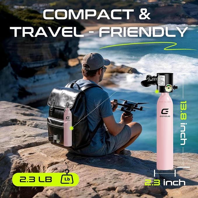 GOYOJO Mini Scuba Tank, Portable Diving Lung Air Tank with DOT Certified, Refillable Emergency Backup Pony Bottle for Snorkeling, Underwater Breathing, Training