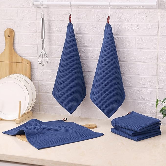 Homaxy 100% Cotton Waffle Weave Dish Cloths - 24 Pack Soft and Absorbent Dish Towels - 12 x 12 Inches Quick Dry Dish Rags - Navy Blue