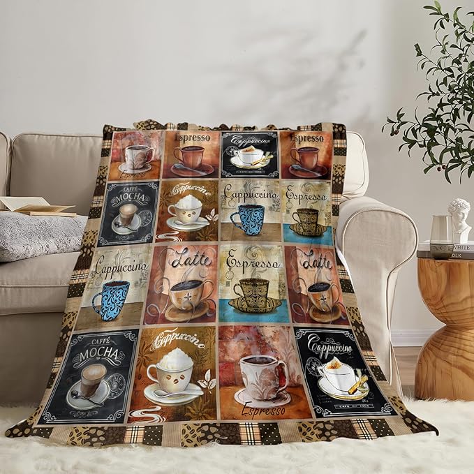 Tijuboni Coffee Throw Blanket Coffee Gifts for Women Men Girls Boys Kids Adults Soft Flannel Fleece Blanket for Couch Sofa Bed Home Decor 40"x50"