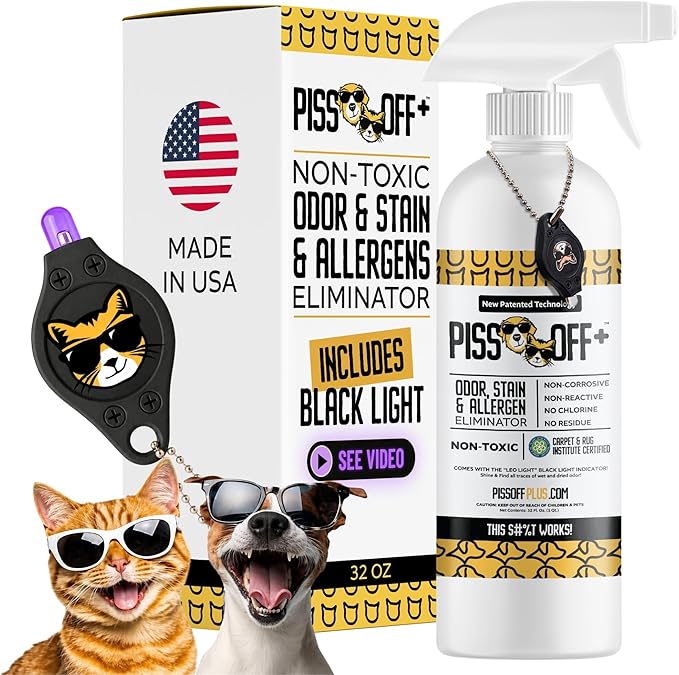 P*SS OFF+ All Purpose Stain and Odor Remover - Professional Strength Cat Pee Odor Eliminator, Deodorizer for Pet Urine & Poop, Carpets, Upholstery, Leather, Non Toxic Air Freshener for Home - 32 Oz