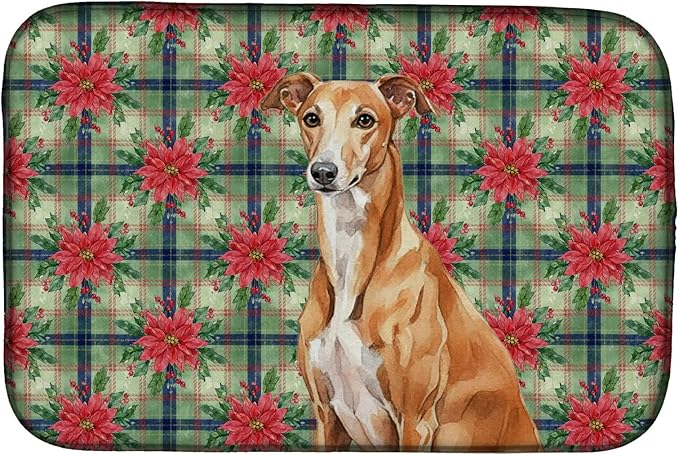 Caroline's Treasures Red Greyhound Christmas PoinsettIas Dish Drying Mat Absorbent Dish Drying Mat Pad for Kitchen Counter Dish Drainer Mat for Countertop, 14 x 21", Multicolor