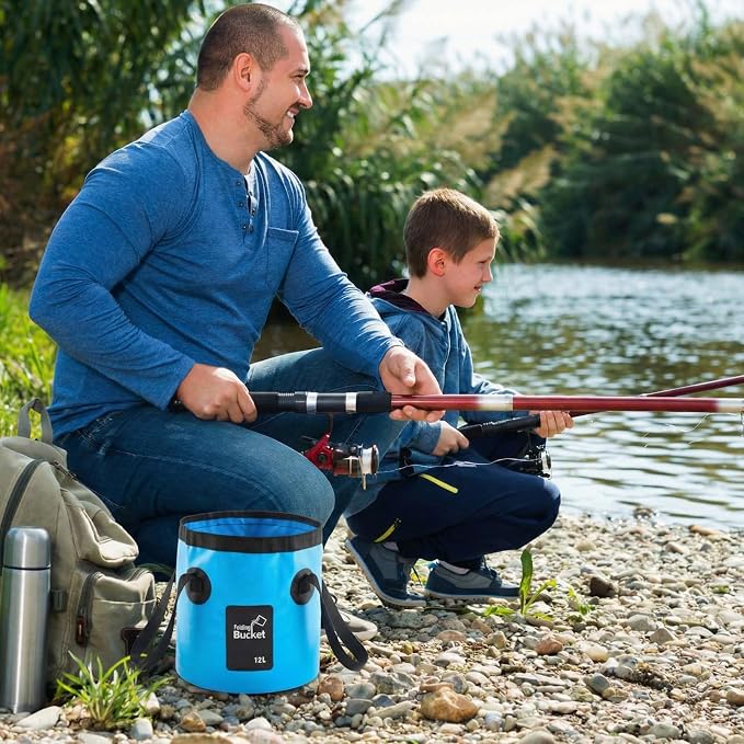 3 Gallon 3 Pack Collapsible Bucket, Foldable Water Bucket with Handles, Portable Camping Buckets for Fishing, Hiking, Cleaning, Outdoor & Travel Use (Blue)