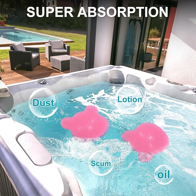 M METERXITY 2-Pack Hot Tub Scum Absorber, 12x12 Cm/4.7x4.7 Inch Sponge Little Bear Pattern Scum Balls for Spa, Bathtub and Swimming Pool to Soak Up Oils Bathtub Accessories [Pink]
