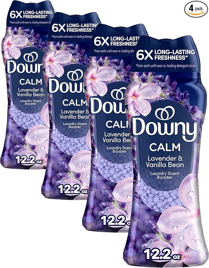 Downy Calm In-Wash Laundry Scent Booster Beads, Soothing Lavender and Vanilla Bean scent, 12.2 OZ, laundry scent beads, Long-lasting Freshness (Packaging May Vary) (Pack of 4)