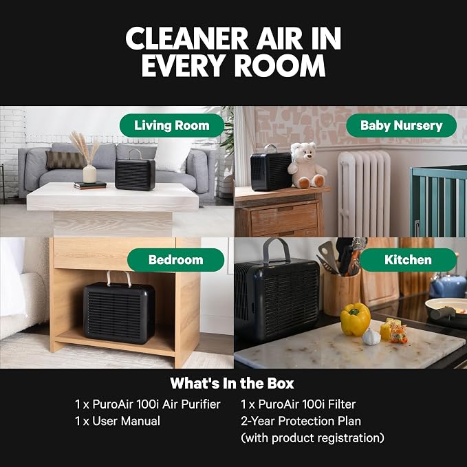 PuroAir Air Purifier 100i Smart HEPA Air Purifiers for Home Pets - Portable Small Air Purifier Filters up to 550 Ft² of Pollutants, Smoke, Pollen, Dust - Room Air Purifiers for Bedroom, Baby, Office