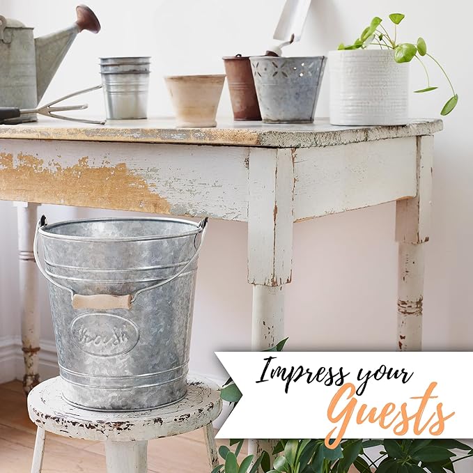 Autumn Alley Rustic Farmhouse Trash Can and Toilet Brush Holder Set - Galvanized Bathroom Trash Can with Matching Toilet Brush, Rustic Farmhouse Bathroom Decor, Grey, 2 Gal.