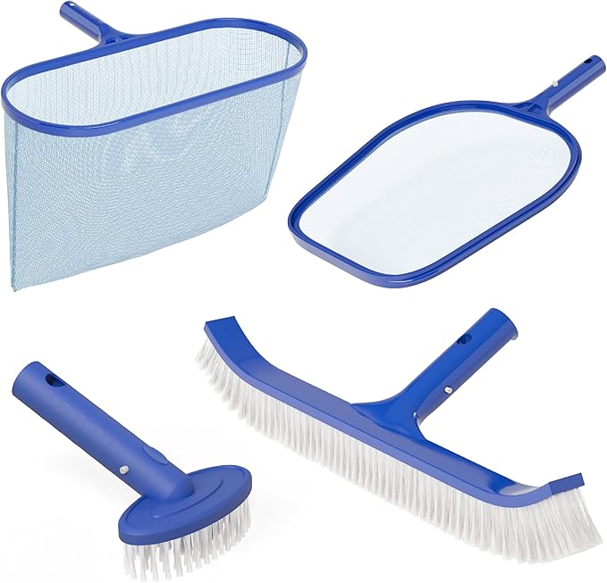 VINGLI 4-in-1 Pool Cleaning Kit, Pools Maintenance Equipment with Pool Net, Pool Brush, Skimmer Net and SPA Brush, Pool Maintenance Tools for Inground&Above Ground Swimming Pools