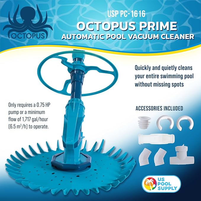 U.S. Pool Supply Octopus Prime Suction Pool Cleaner, Inground Automatic Pool Vacuum Cleaner with Hose - Swimming Sweeper Vac Cleaning Suction-Side Cleaners - Auto Creepy Sweeps Removes Debris, Leaves