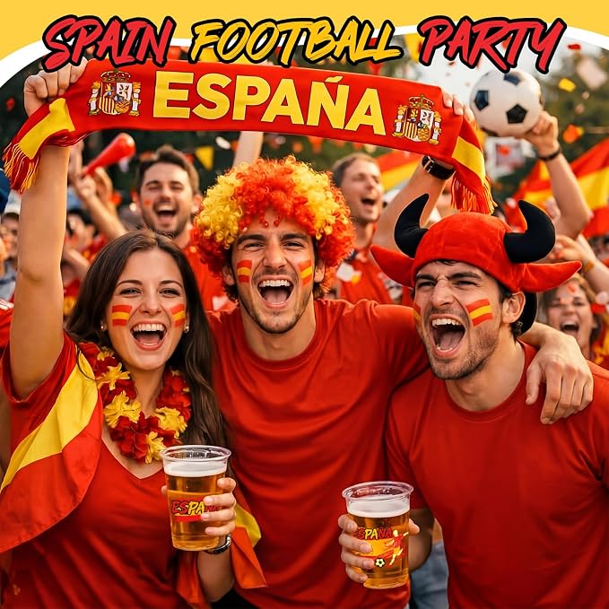 Jingmore 50 Pcs Soccer Plastic Cups 12 oz International Countries Soccer Disposable Plastic Cups Thick Clear Drinkware for Sports Games Party Supplies (Espana)