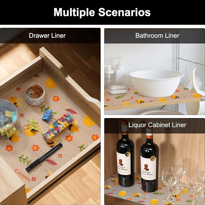 Cooyes Shelf Liner – Non-Slip Cabinet & Drawer Liner for Kitchen – Non-Adhesive Waterproof Shelf Paper with Modern Pattern – Durable EVA Cabinet Mat – Easy to Cut (Amber,11.8" W x 360" L)