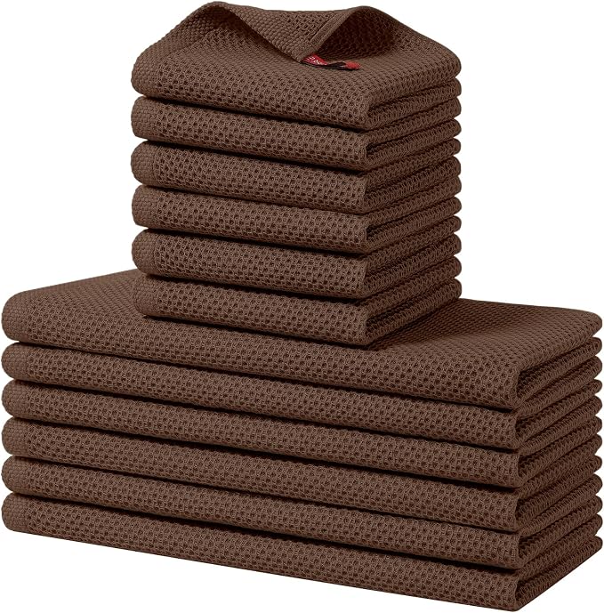 Homaxy 100% Cotton Kitchen Towels and Dishcloths Set, 12 x 12 Inches and 13 x 28 Inches, Set of 12 Bulk Kitchen Towels Set, Ultra Soft Absorbent Dish Cloths for Washing Dishes, Coffee