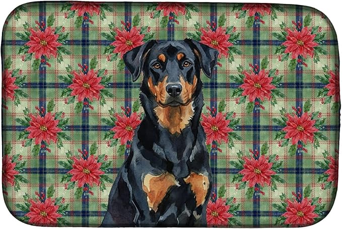 Caroline's Treasures Beauceron Christmas PoinsettIas Dish Drying Mat Absorbent Dish Drying Mat Pad for Kitchen Counter Dish Drainer Mat for Countertop, 14 x 21", Multicolor