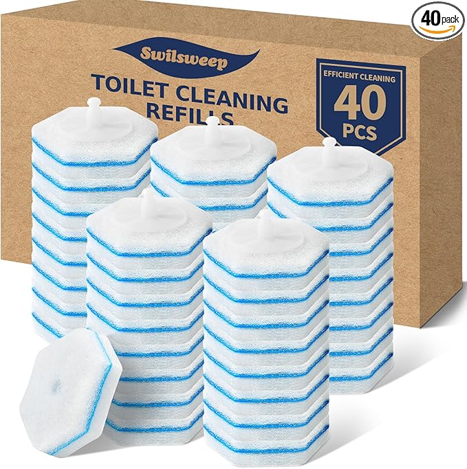40 Count Toilet Bowl Wand Refills, Disposable Toilet Cleaner Refills, Disposable Wand Heads Compatible with Clorox and the Most Toilet Brushes