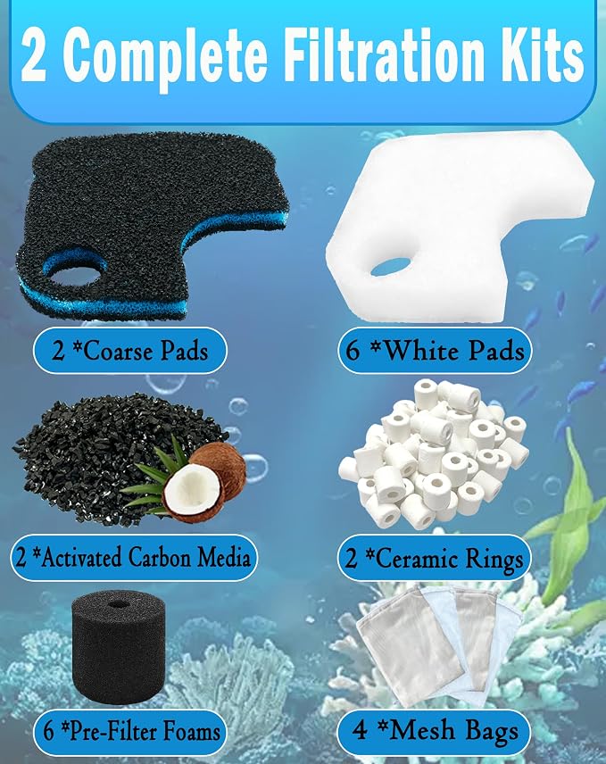 22pcs Filter Media Set Replacement for OASE BioMaster Thermo 2 250, 350, 600 Canister Aquarium Filters, Includes 6 Pre-Filter Foams,6 Filter Pads, 2 Activated Carbons, 2 Ceramic Rings & 4 Mesh Bags