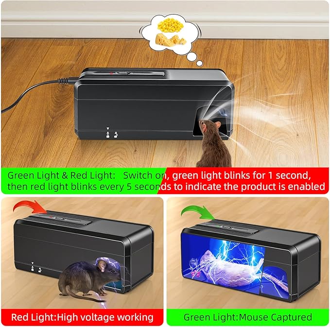 2025 Electric Mouse Trap Zapper Powerful Rat Traps Indoor for Home,Reusable Electric Rat Traps Outdoor Rodent Zapper Mice Trap Electronic Shock Killer for Attic Warehouse Kitchen Garage,No-Touch,Black
