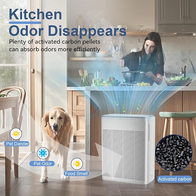 AIUZLK Air Purifiers for Home Large Room Up to 2000 sqft,Powerful 24W Moter,For Pets Dander Hair Smoke Odor Wildfire,0.1 Micron H13 HEPA Filter,22dB Low Noise Bedroom,Room Air Purifiers
