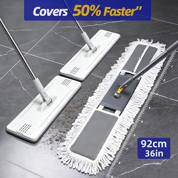 36" Commercial Dust Mops for Floor Cleaning, Masthome Professional Industrial Mop with 2 Pads, Heavy Duty Commercial Mop with 62'' Long Handle,Large Floor Mops for Office Garage Warehouse Factory Mall
