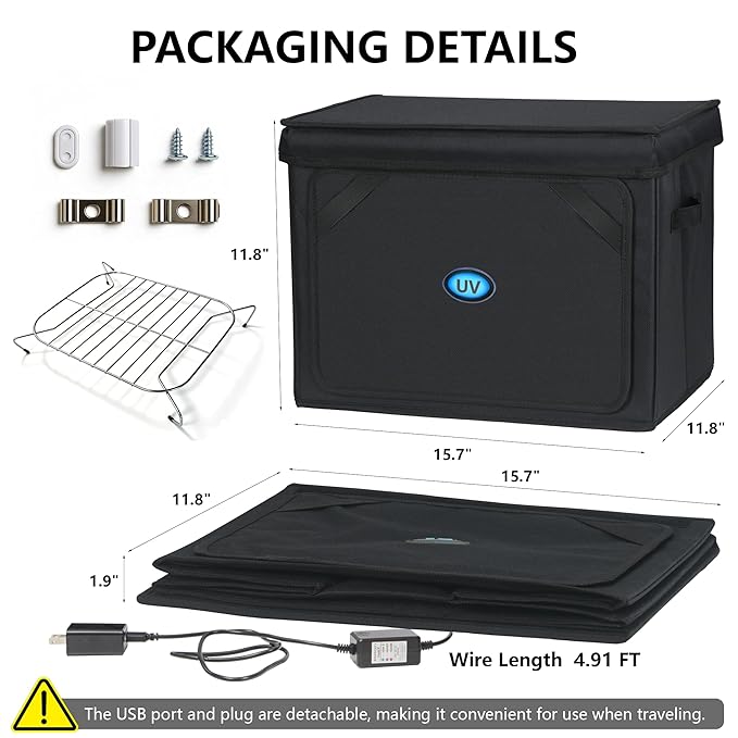 Large UV Sanitizer Box, 36L Portable Sanitizing and Cleaning Machine with 3-Level Timer, Foldable UV Cleaner Box for Household Use Like Phone, Towel, Key, Etc. Ozone Free