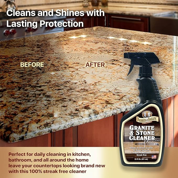 Parker & Bailey Kitchen Cleaning Kit – Granite & Stone Cleaner Spray, Cabinet Cream Wood Restorer, Cooktop Cleaner for Glass & Ceramic – Multi Surface Kitchen Care Bundle