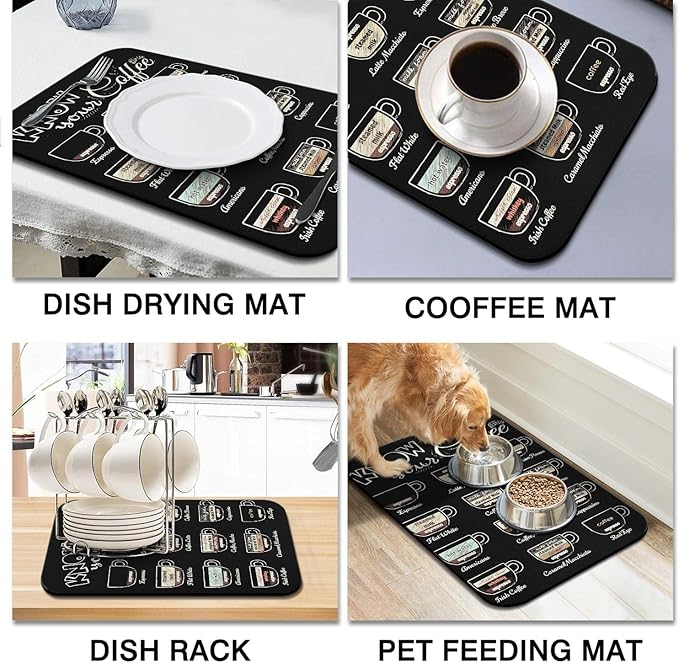 Fun Coffee Mat 23inx15in,Coffee Bar Mat for Countertops,Absorbent Hide Stain Anti-Slip Coffee Bar Accessories Fit Under Coffee Machine Mat,dish Drying Mats for Kitchen