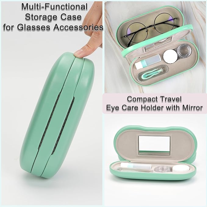 Lasiyanor 2 in 1 Eyeglass Case Portable Double Sided Contact Lens Box Multifunction With Tool for Travel Daily Outdoor
