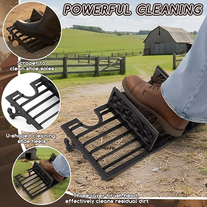 Geelin Cast Iron Boot Brush Scraper Outdoor, Vintage Heavy Duty Shoe Scraper Brush, Angled, for Porch Entryway Farmhouse