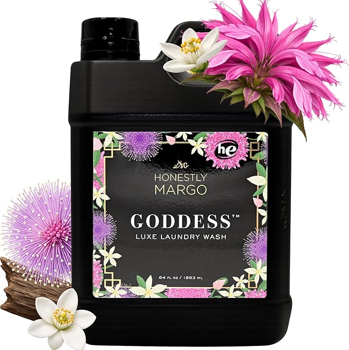 Honestly Margo Goddess Luxury Laundry Detergent (64 oz, Pack of 1) – Laundry Detergent Scented with Oud, Orange Blossom, Exotic Florals & Sandalwood | Delicate Laundry Detergent, Liquid Soap, 22 Loads