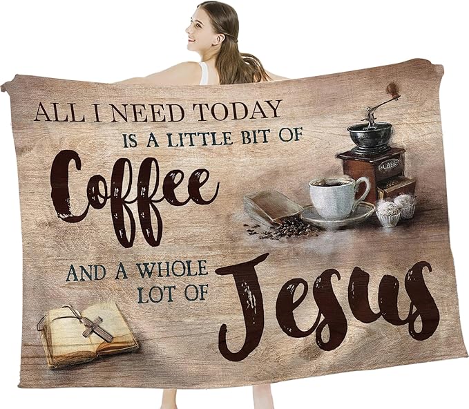 Tijuboni Christian Coffee Throw Blanket Religious Faith Gifts for Women Men Girls Boys Kids Adults Soft Flannel Fleece Blanket for Couch Sofa Bed Home Decor 50"x60"