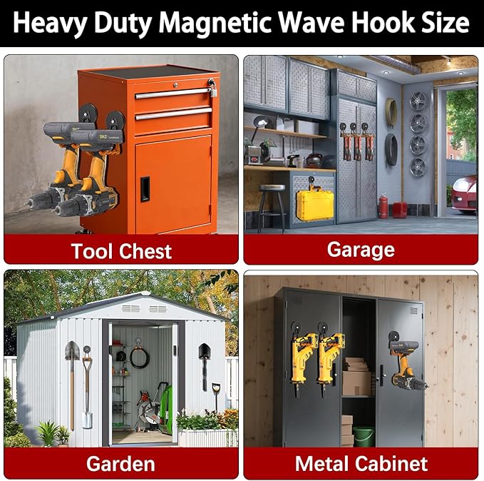 3-H Extra Strong Magnetic Hooks,Heavy Duty Large Anti-Slip Magnet Hooks Wave Shape,No-Drill Tool Holder for Garage,Power Drill,Garden Tools,Hose Storage,2 Pack Orange