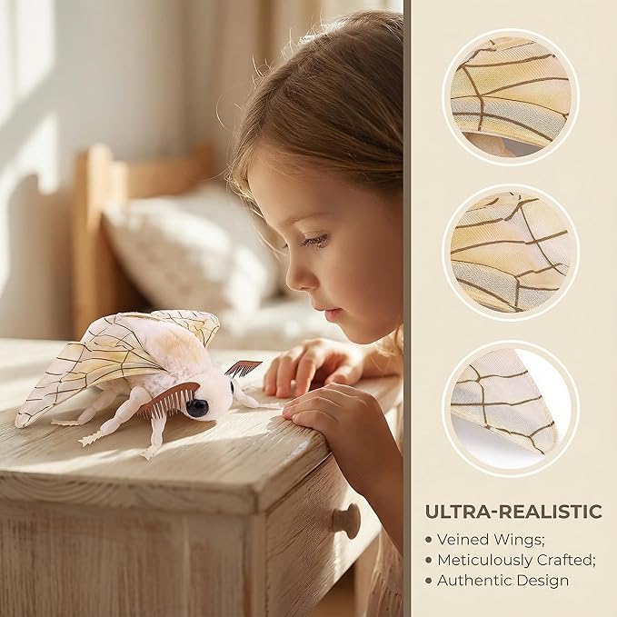 Large Silk Moth Plush Toy - Lifelike Silk Moth Stuffed Animals 16in, Realistic Soft Big Wings Moth Toys, Simulation Butterfly Plushie Model Toy, Unique Plush Gift Collection for Kids