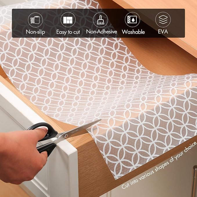Cooyes Shelf and Drawer Liner for Kitchen Cabinets – Non-Adhesive, Waterproof, Non-Slip Cabinet Liners for Scratch Protection, Desk, Refrigerator, Shelves, Drawers with Modern Pattern