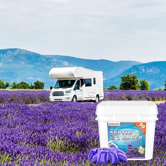 WELLUCK RV Toilet Treatment Drop-Ins, 50 Pack - 50 Week Supply Black Tank Deodorizer | Breaks Down Waste & Tissue | Septic Safe Treatment for RV, Camper, Marine Toilet | Lavender Scents