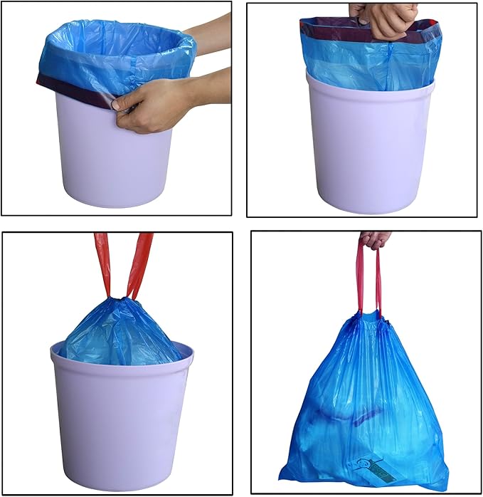 3 Gallon Drawstring Small Trash Bag, Garbage Bags, Blue, 220 Counts