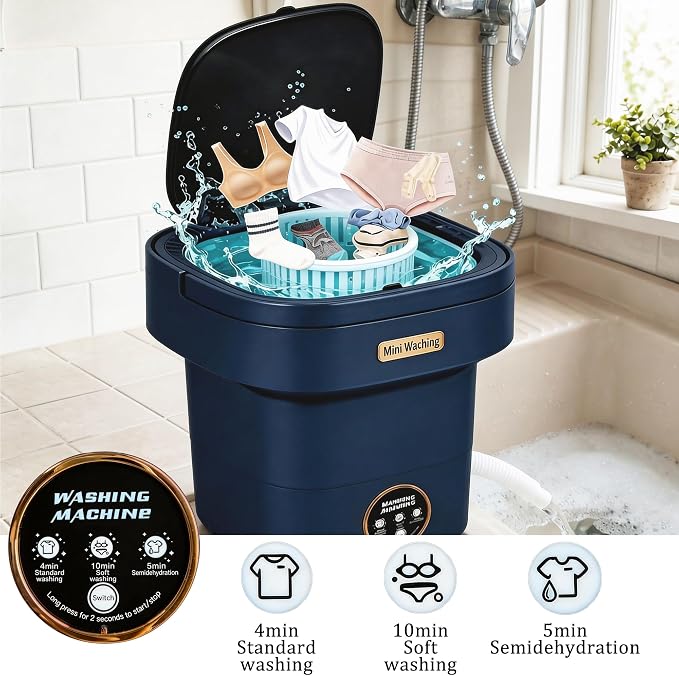 22L Mini Laundry Machine — Foldable Portable Laundry Machine and 3 Cleaning Modes for Baby Clothes,Ideal for Travel, Dorms