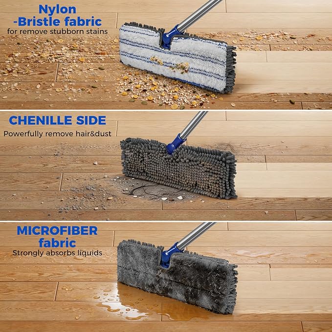 Masthome Microfiber Mops for Floor Cleaning,Dust Mop with 4 Reusable Pads,Flat Flip Mops for Wet & Dry Use,Professional Microfiber Mop for Hardwood, Laminate,Tile Floor Cleaning-1 Scraper