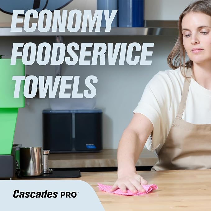 Cascades PRO Tuff-Job Economy Foodservice Towels 1-Ply – Quarterfold Reusable Wipers- Color-Coded to Support Task Separation in Cleaning Programs - 200 Sheets per Pack – W900 – Soft Pink
