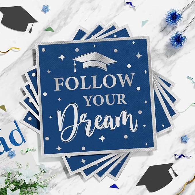 Graduation Decoration Class of 2026, 175PCS Graduation Party Supplies for College High School Disposable Dinnerware(Serve 25) with Paper Plates Cup Napkin Fork Knife Spoon (Navy Blue & Silver)