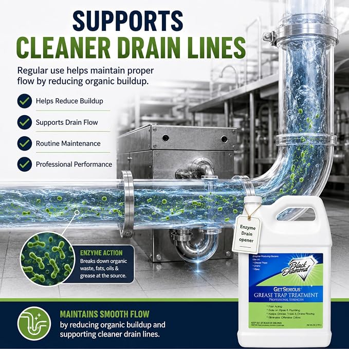 Black Diamond Stoneworks GET SERIOUS Grease Trap Treatment – Commercial Enzyme Grease Trap Cleaner & Drain Maintenance for FOG Reduction, Odor Control & Free-Flowing Drains