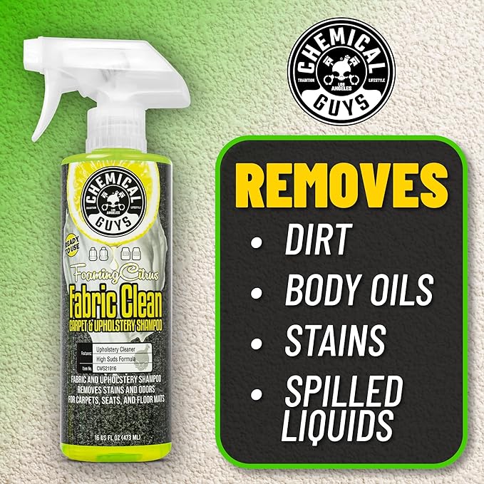 Chemical Guys Foaming Citrus Fabric Clean Carpet & Upholstery Cleaner, Ready to Use, Sprayable (for Carpets, Seats & Floor Mats), Safe for Cars, Home, Office, & More, 32 fl oz, Citrus Scent