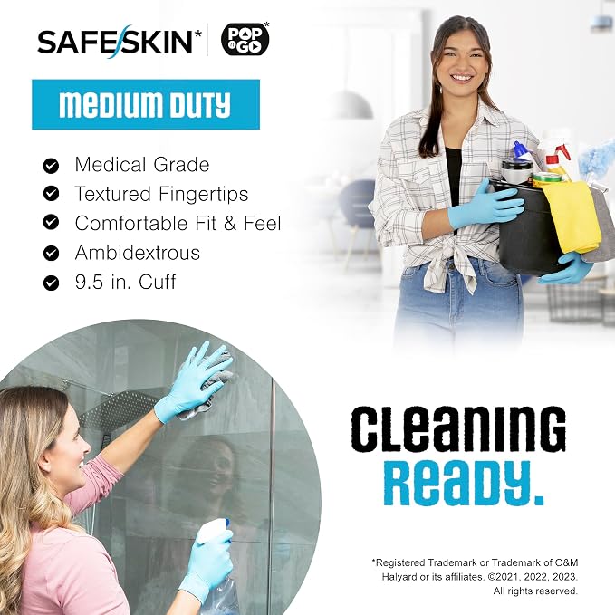 SAFESKIN Nitrile Disposable Gloves Bundle, 100 Count (2 Packs of 50) – Light & Medium Duty, Medium Size, Powder Free Gloves for Food Handling, Cleaning & First Aid
