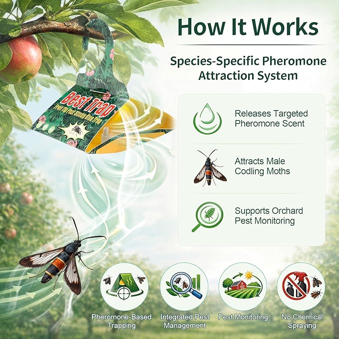 12 Pack niponensis & Clearwing Moth Traps with Pheromone Lures – Triangular Hanging Sticky for Peach Trees, Includes 12 Traps & 12 Lures, for Orchard & Garden Use