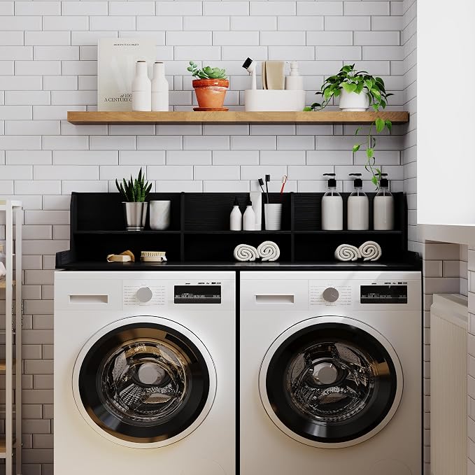 ChooChoo 2-Tier Washer Dryer Countertop with Adjustable Shelf, Spacious Laundry Room Storage for Folding Clothes and Efficient Organization, Black